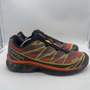 Salomon XT-6 SKYLINE Black/Moonscape/Leek Green/Orange Trail Shoes Sneakers 12